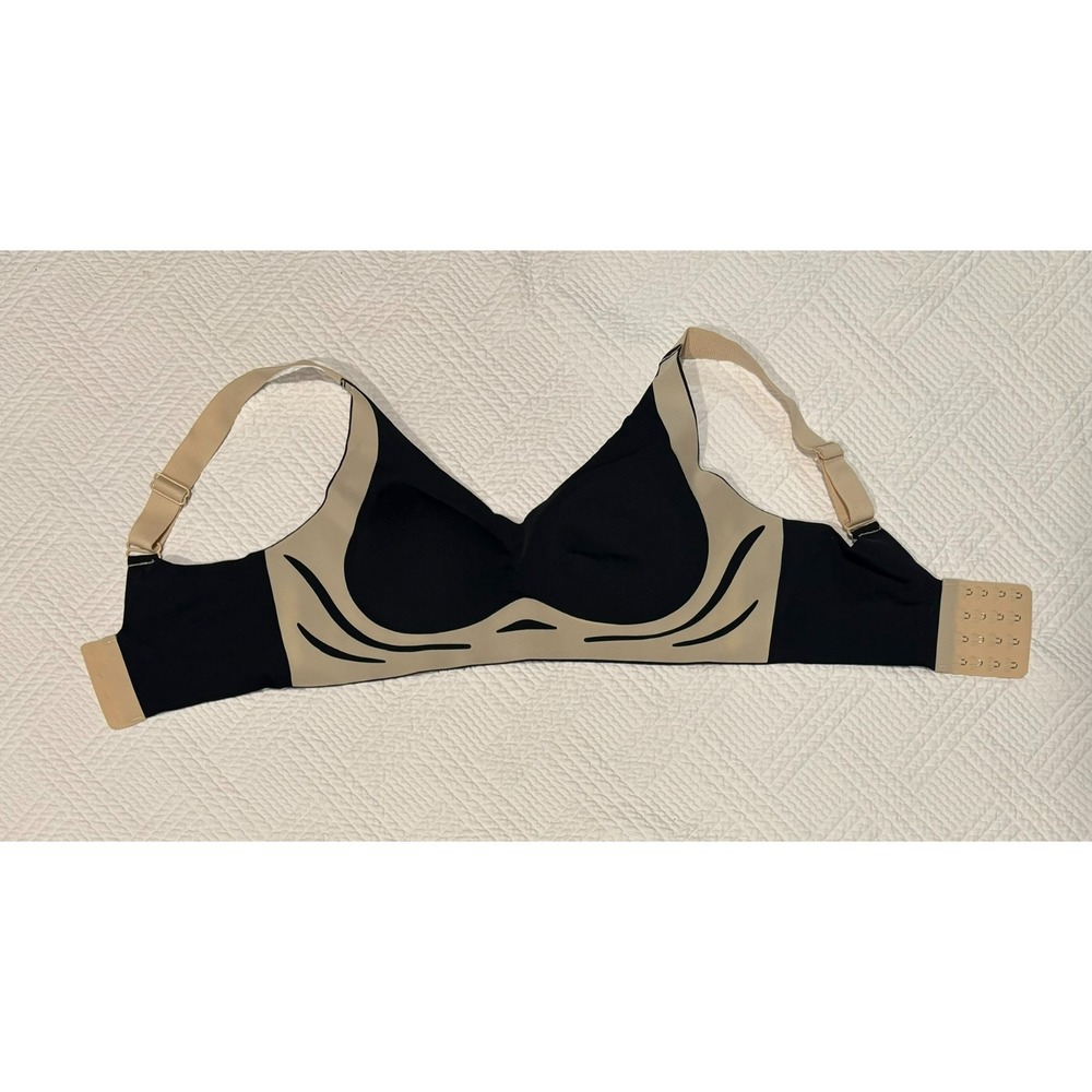 Stretch Bra Size XL Black Tan 4 Hook & Eye Padded Cups Wireless Adjust Comfort